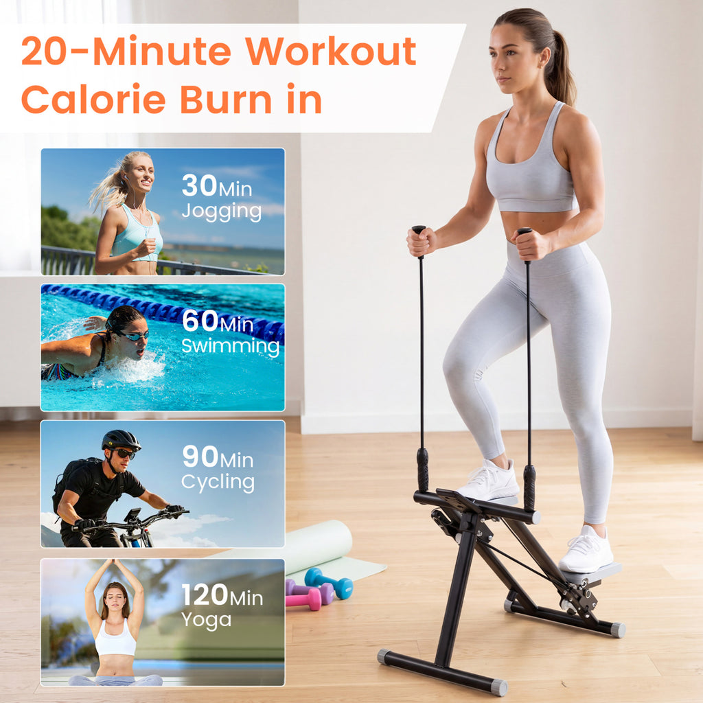 Foldable Stair Stepper with Detachable Handlebar - Black Home Cardio Equipment