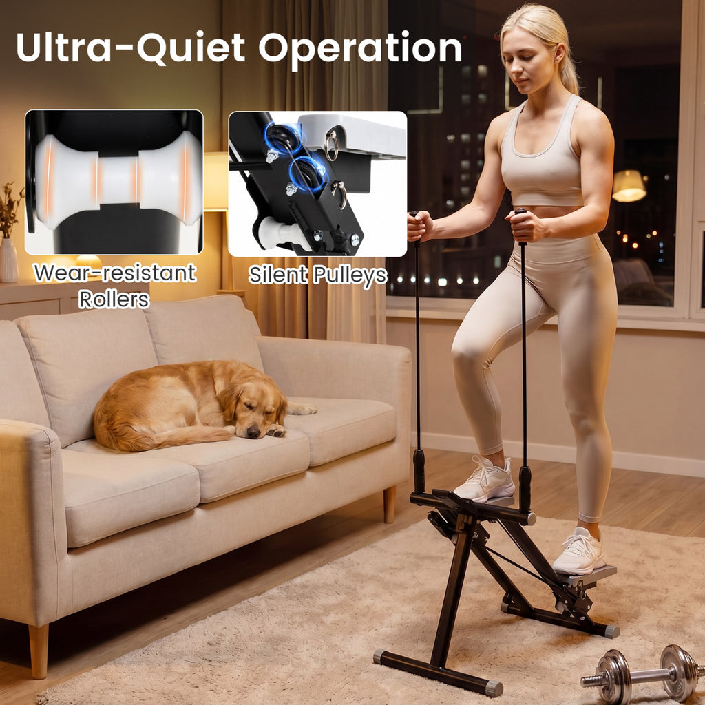 Foldable Stair Stepper with Detachable Handlebar - Black Home Cardio Equipment
