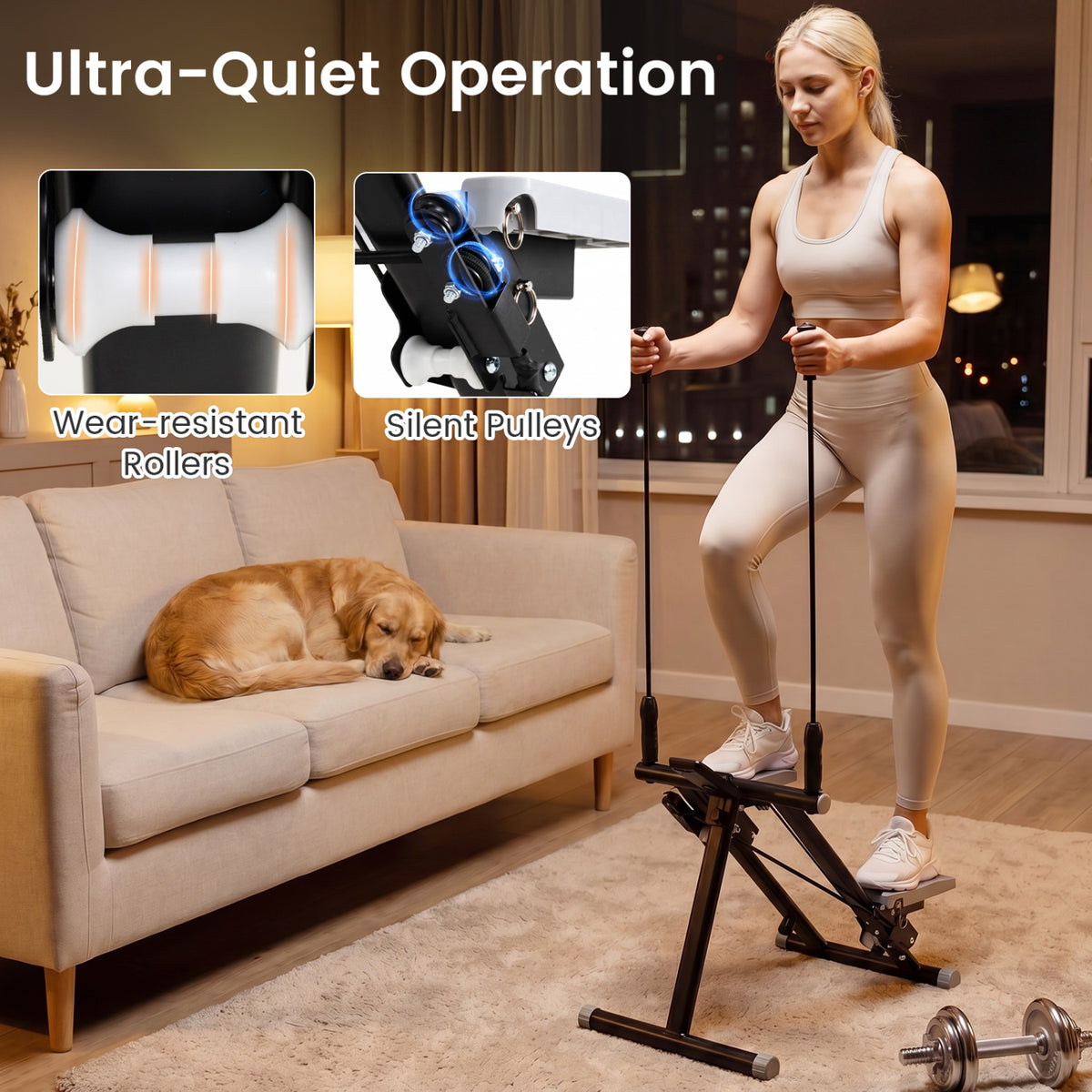 Foldable Stair Stepper with Detachable Handlebar - Black Home Cardio Equipment