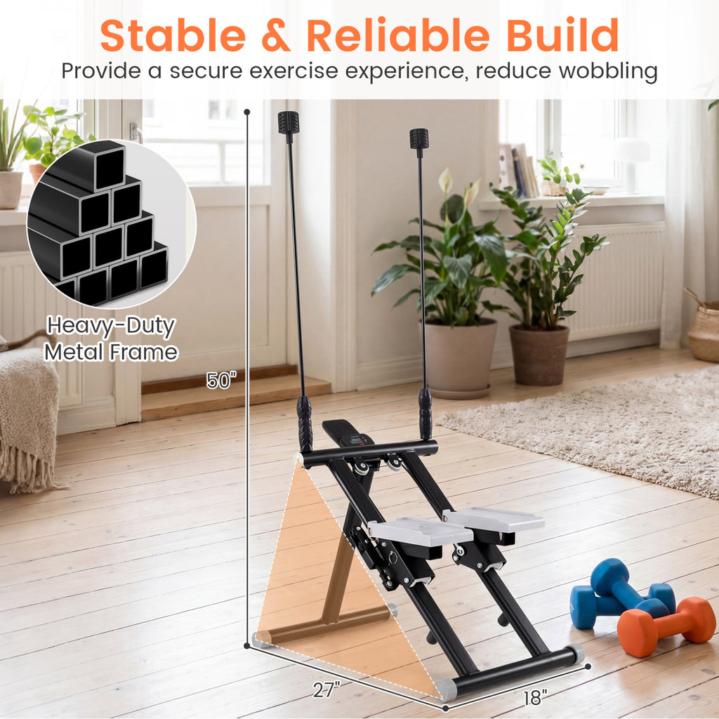 Foldable Stair Stepper with Detachable Handlebar - Black Home Cardio Equipment