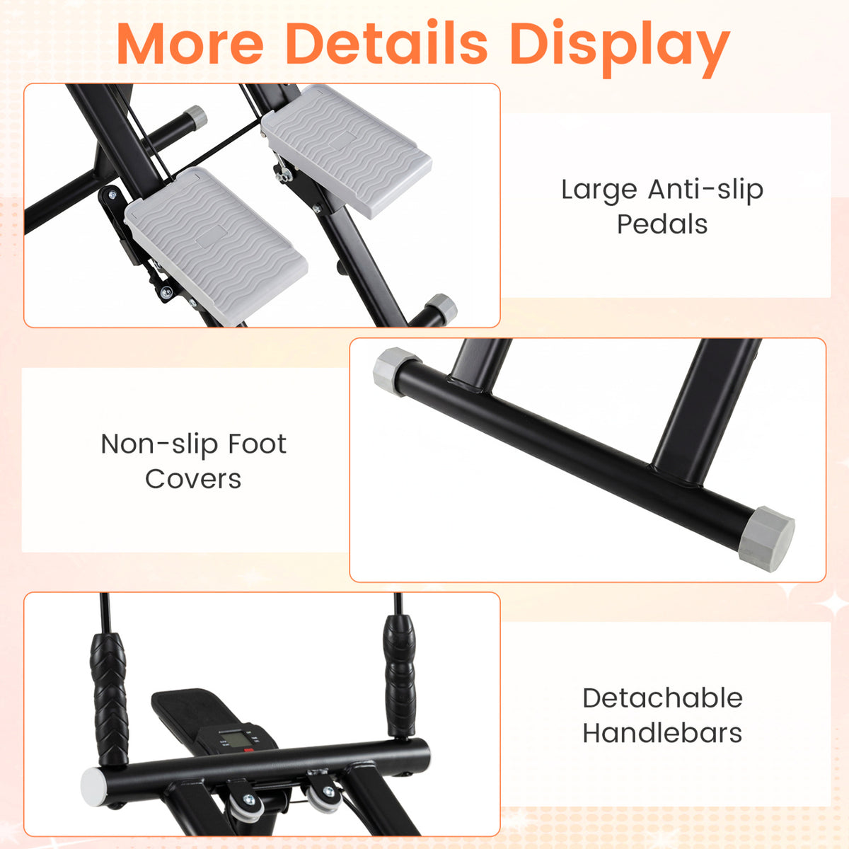 Foldable Stair Stepper with Detachable Handlebar - Black Home Cardio Equipment