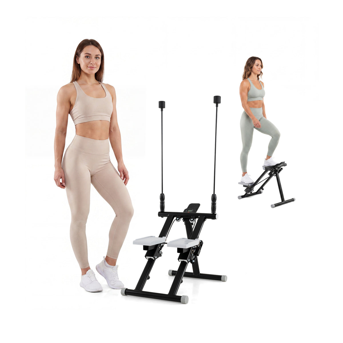 Foldable Stair Stepper with Detachable Handlebar - Black Home Cardio Equipment