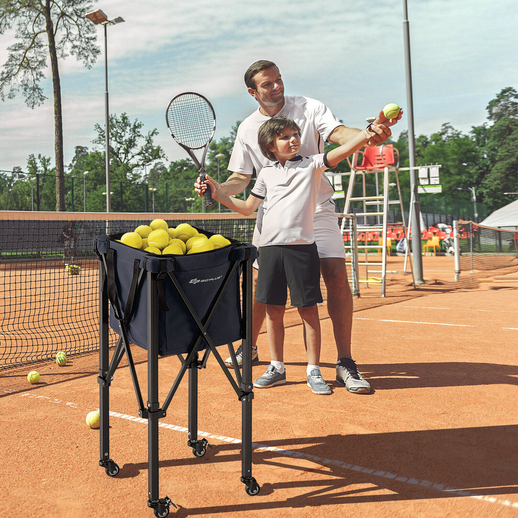 Foldable Tennis Ball Cart with Wheels and Removable Bag - Blue