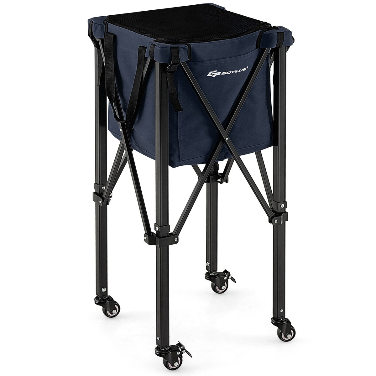 Foldable Tennis Ball Cart with Wheels and Removable Bag - Blue