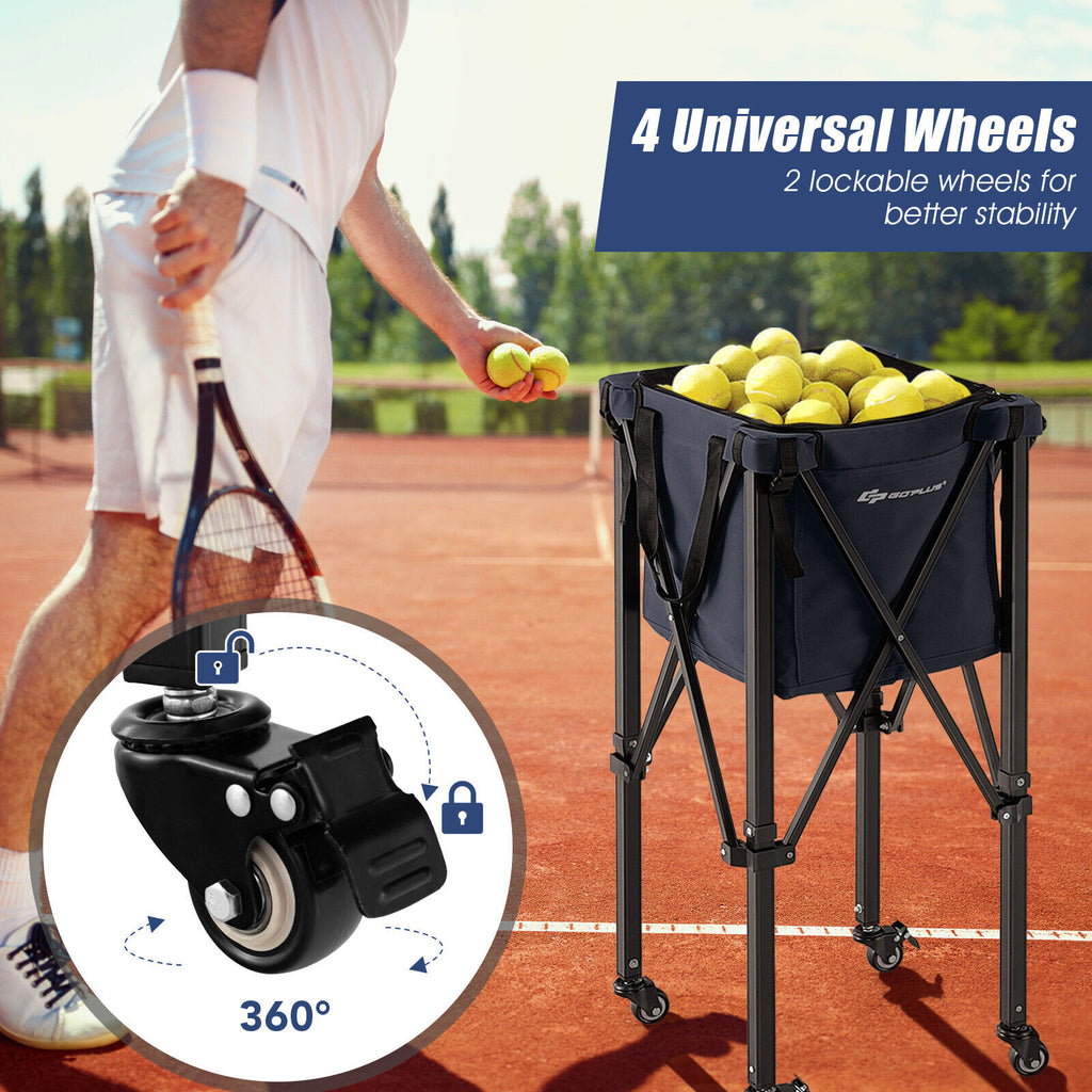 Foldable Tennis Ball Cart with Wheels and Removable Bag - Blue