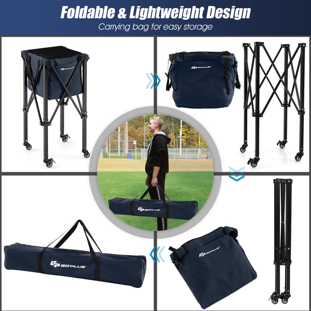 Foldable Tennis Ball Cart with Wheels and Removable Bag - Blue