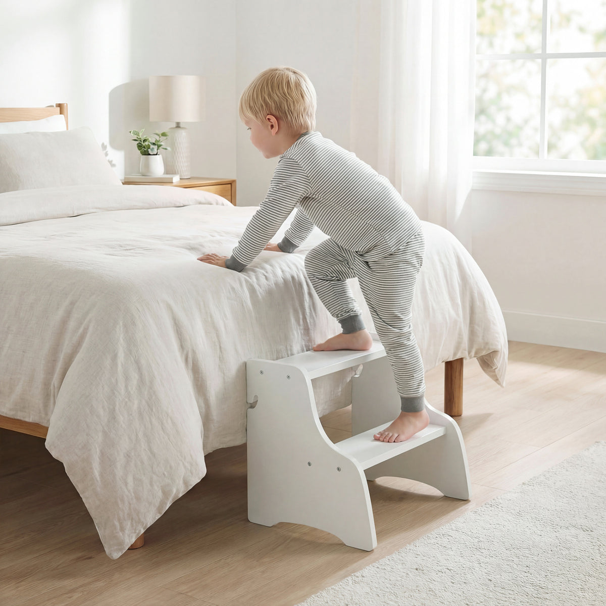 White Foldable Toddler Step Stool with Chalkboards 2-Step School House Design