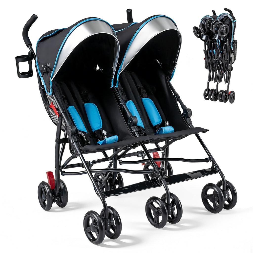 Navy Foldable Twin Baby Double Umbrella Stroller - Ultralight & Compact