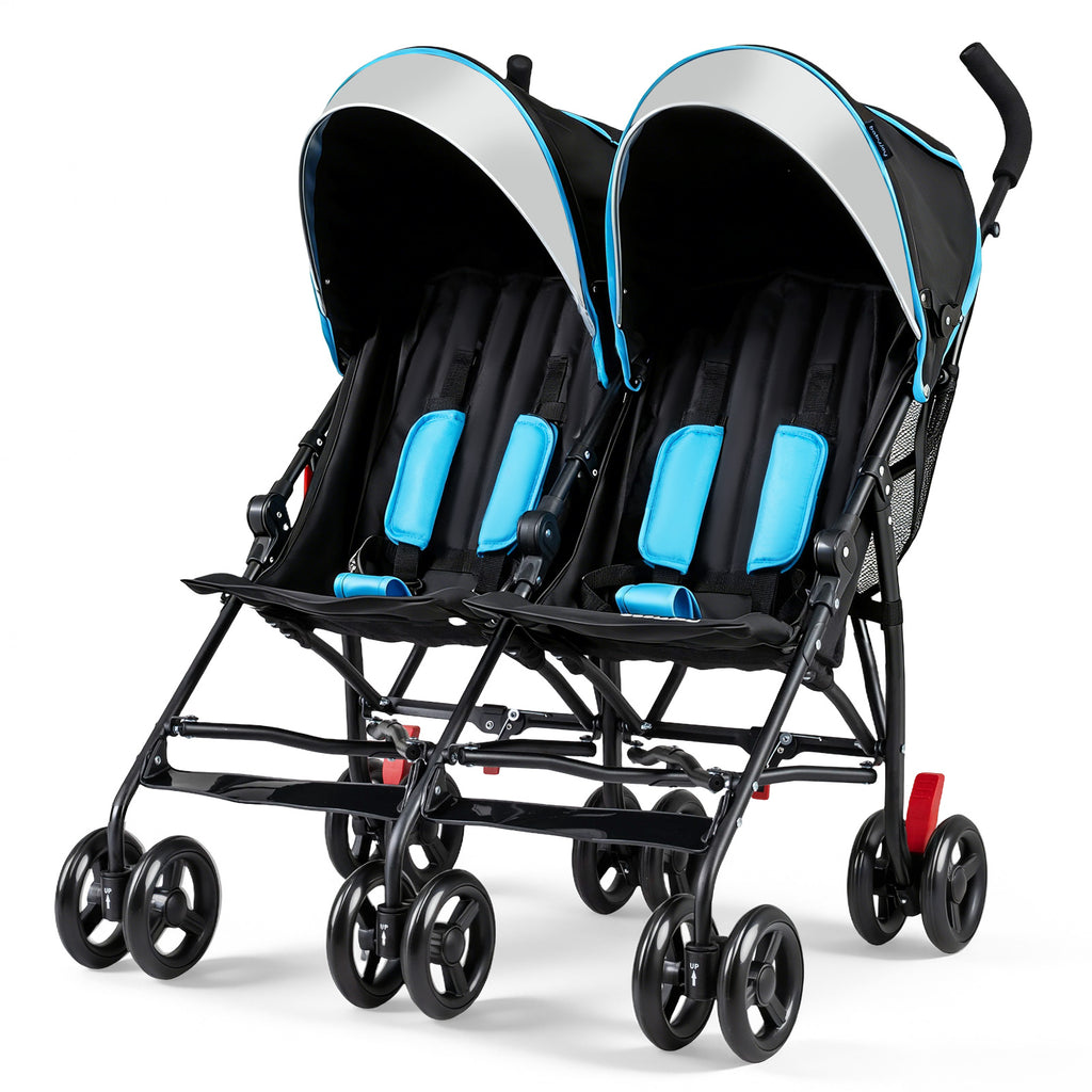 Navy Foldable Twin Baby Double Umbrella Stroller - Ultralight & Compact