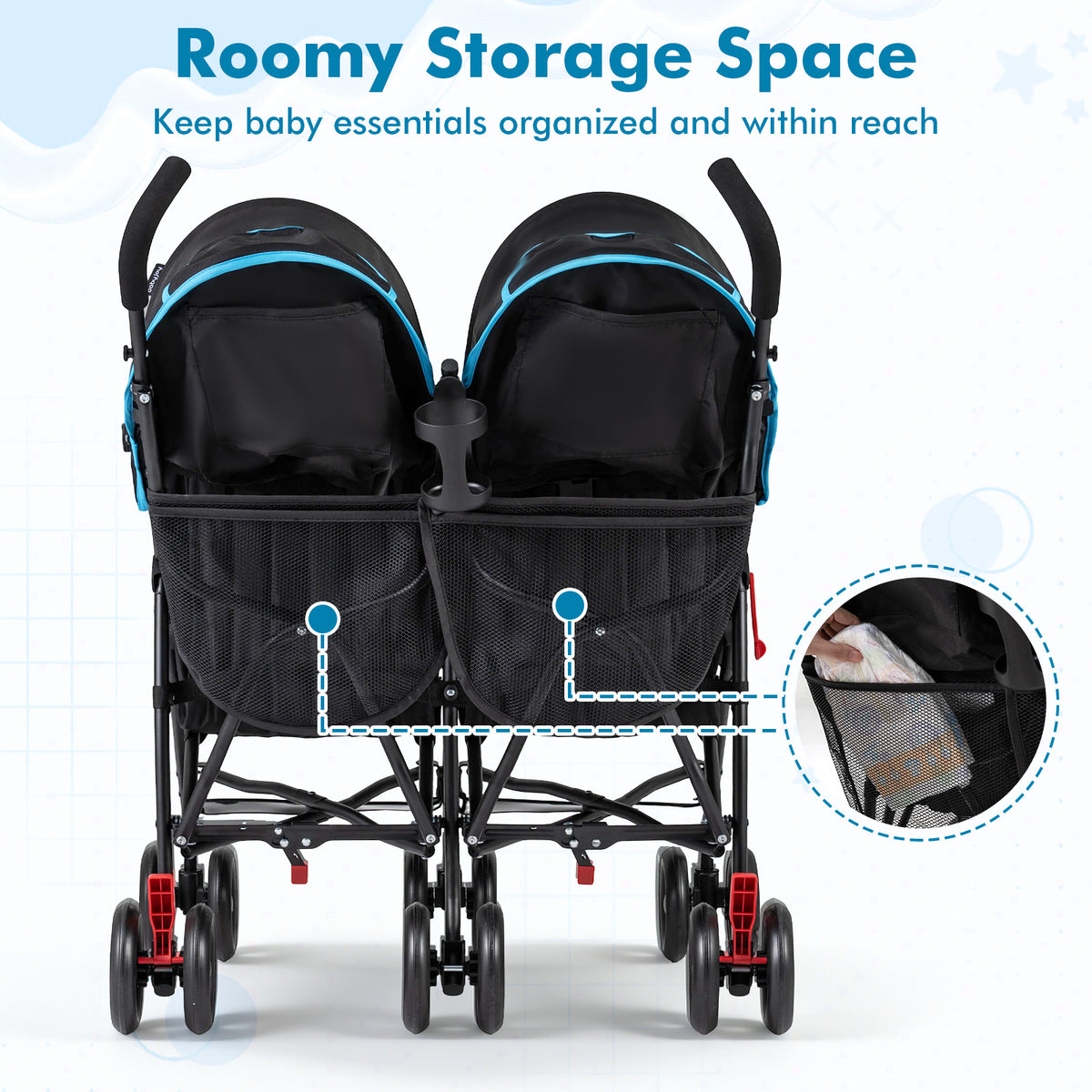 Navy Foldable Twin Baby Double Umbrella Stroller - Ultralight & Compact