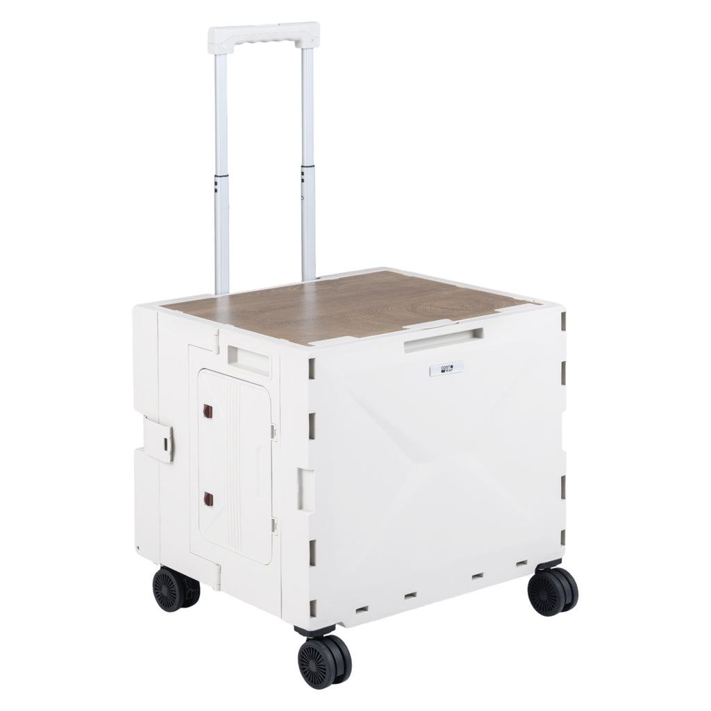 Foldable Utility Cart with 4 Rotating Wheels & Cup Holder - White Tabletop