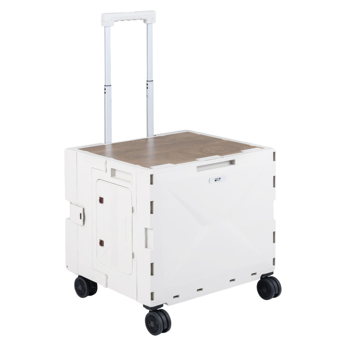 Foldable Utility Cart with 4 Rotating Wheels & Cup Holder - White Tabletop