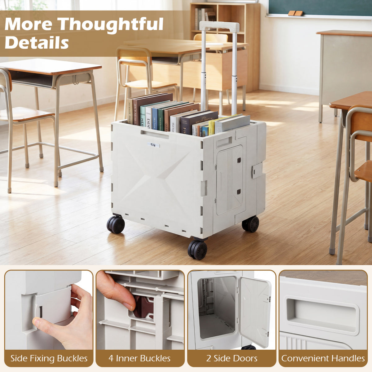 Foldable Utility Cart on 4 Rotate Wheels with Cup Holder