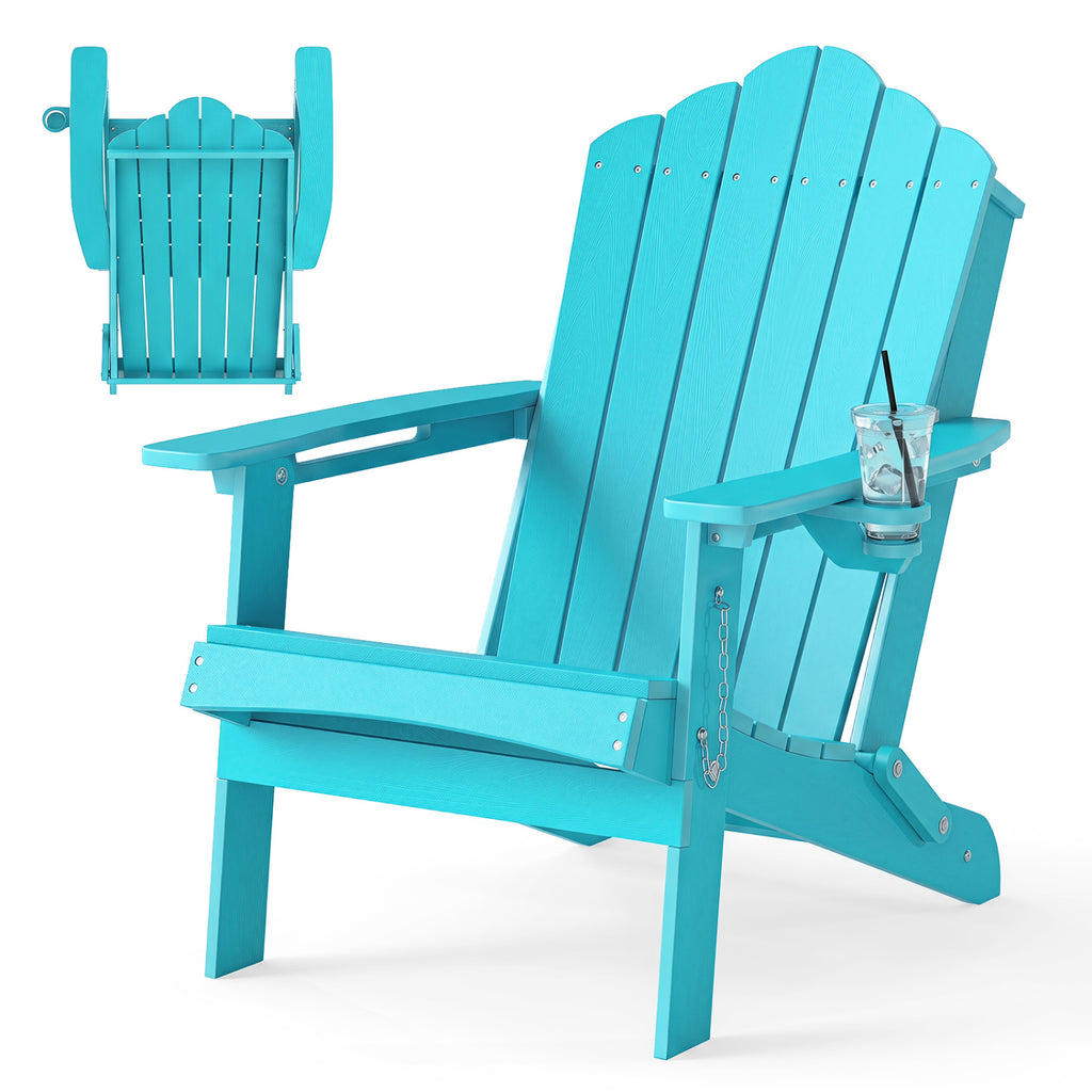 Foldable Weather Resistant Patio Chair with Built-in Cup Holder