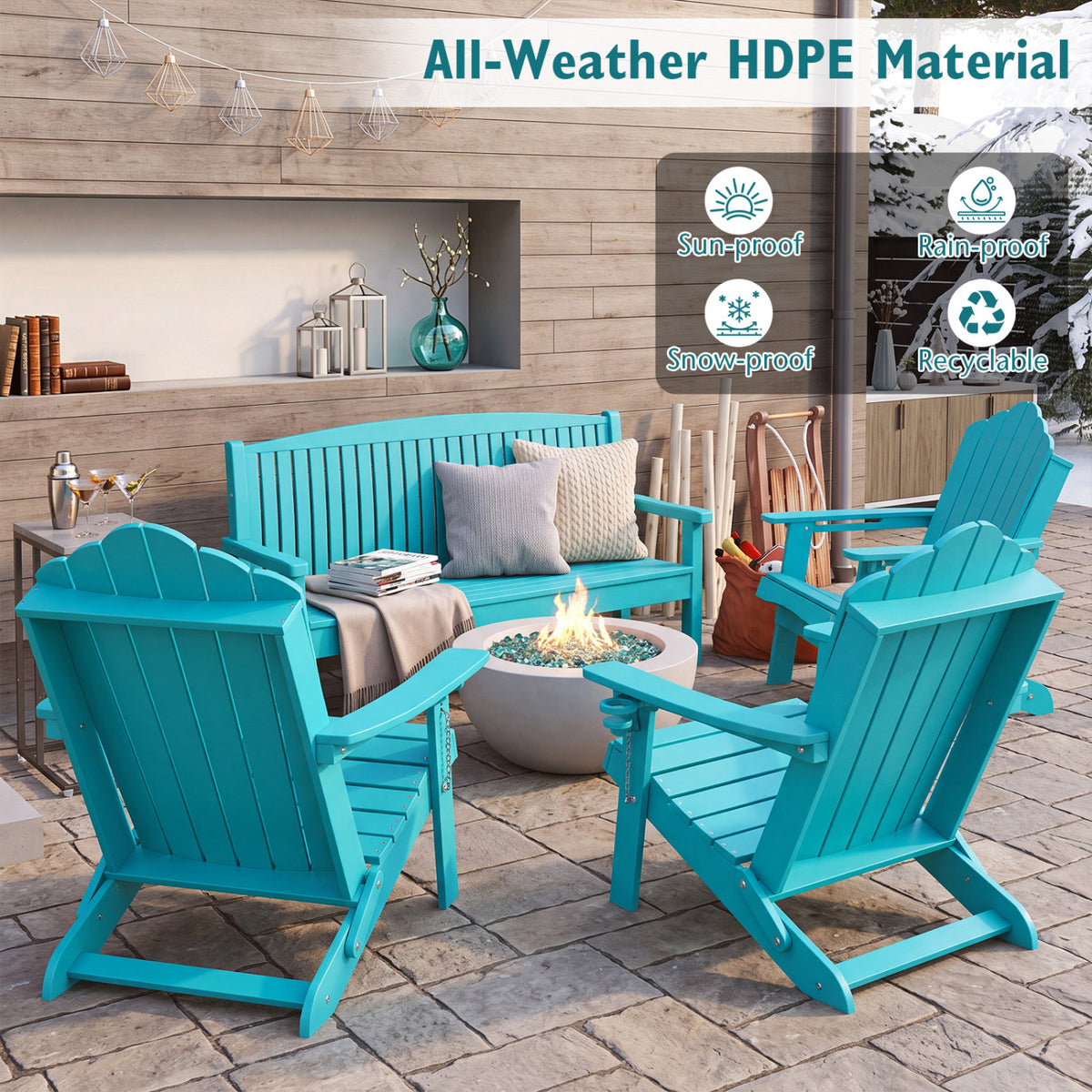 Foldable Weather Resistant Patio Chair with Built-in Cup Holder