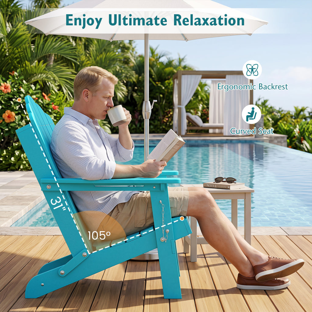 Foldable Weather Resistant Patio Chair with Built-in Cup Holder