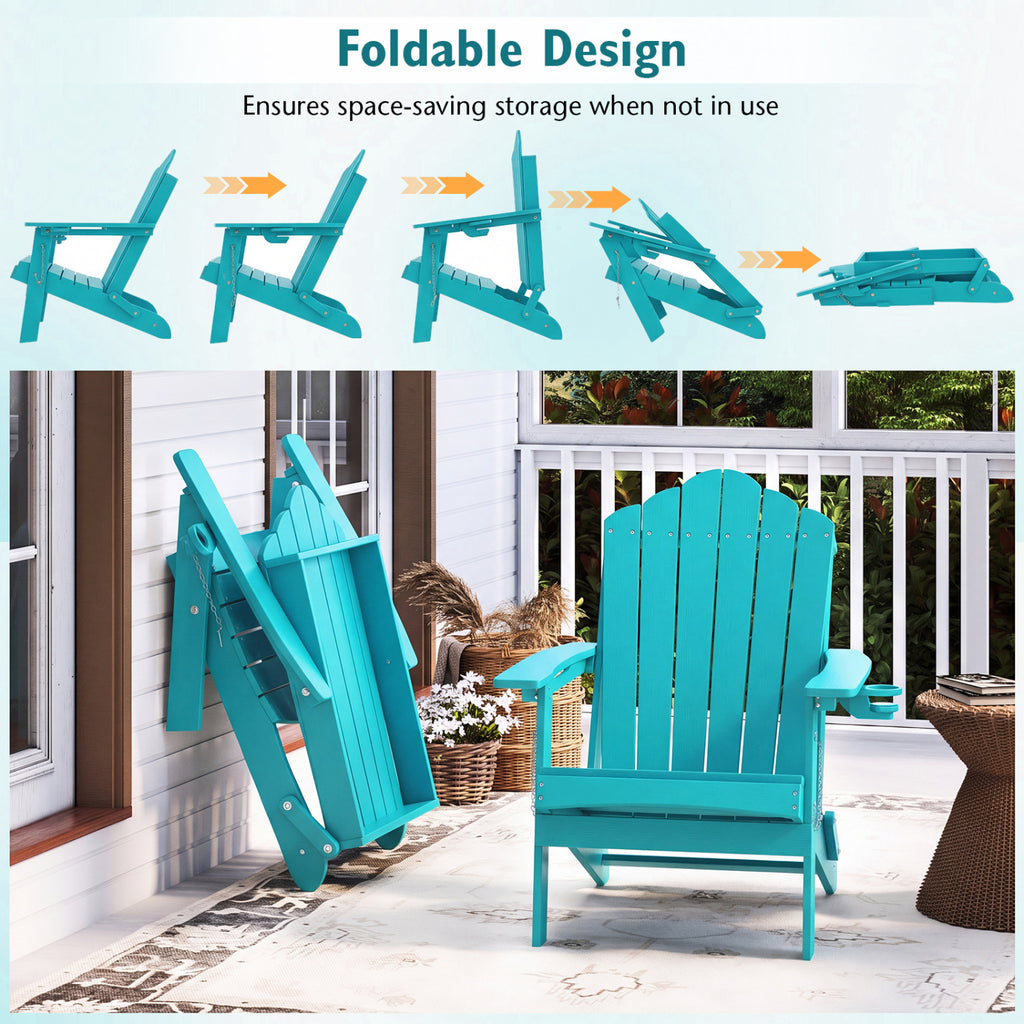 Foldable Weather Resistant Patio Chair with Built-in Cup Holder