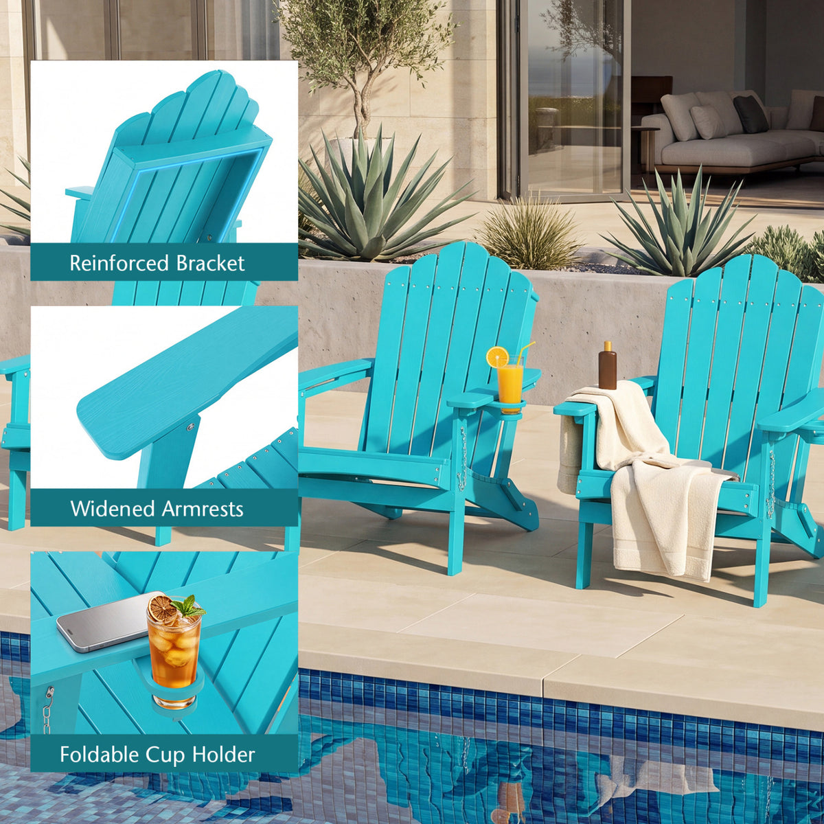 Foldable Weather Resistant Patio Chair with Built-in Cup Holder