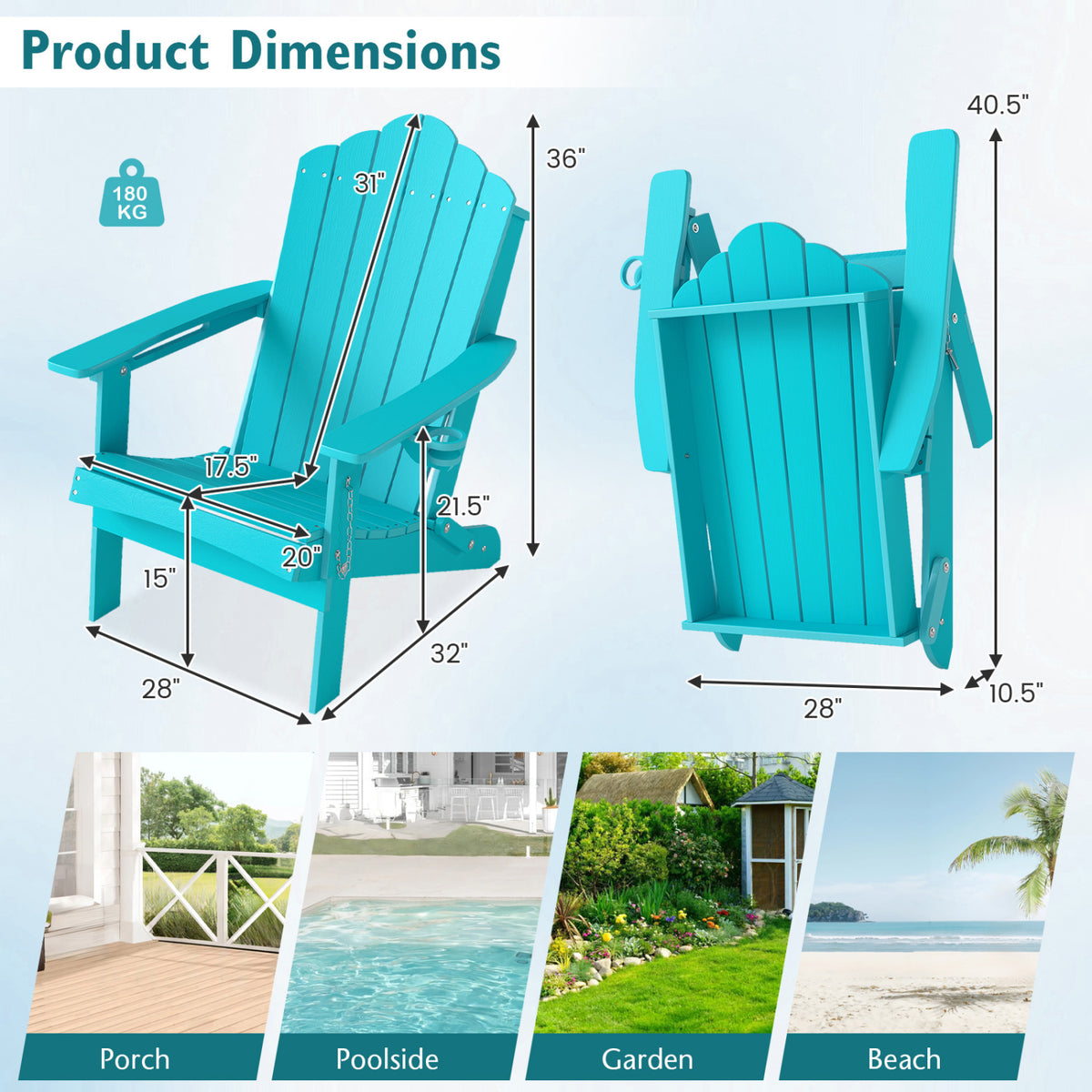 Foldable Weather Resistant Patio Chair with Built-in Cup Holder