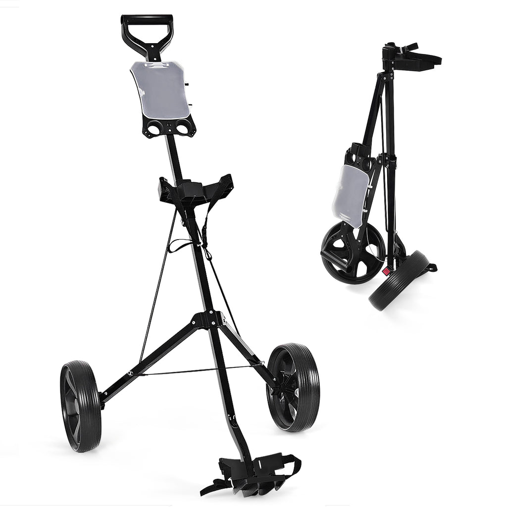Foldable 2-Wheel Golf Trolley with Scoreboard and Removable Wheels