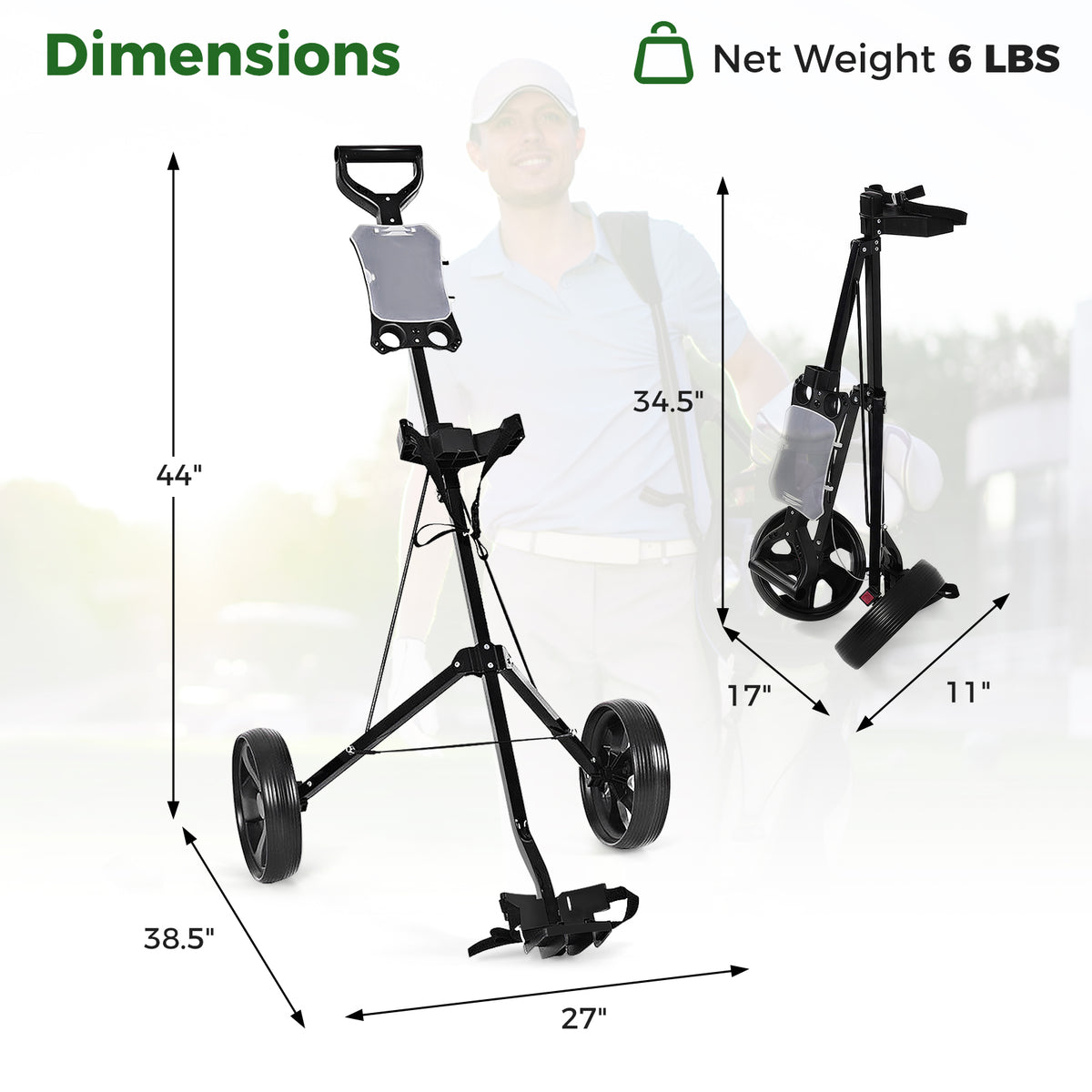 Foldable 2-Wheel Golf Trolley with Scoreboard and Removable Wheels