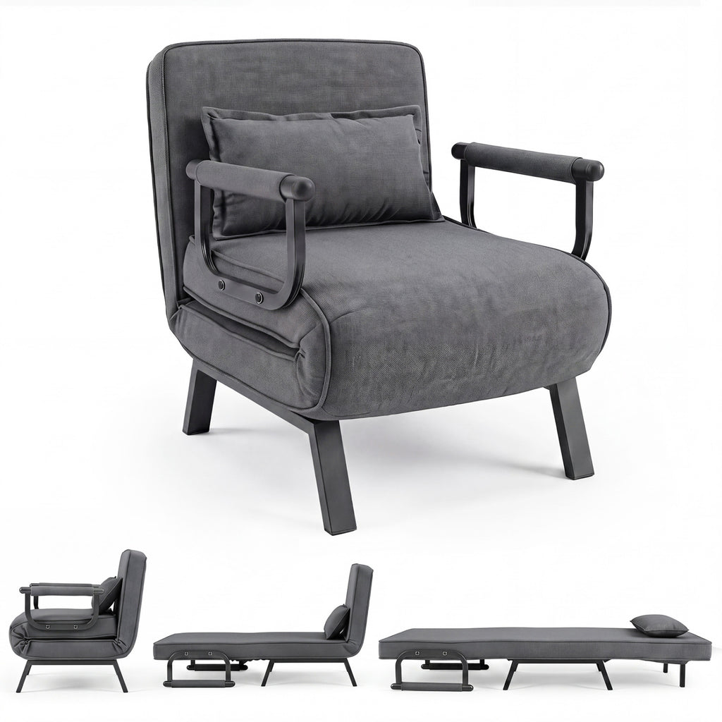 6-Position Convertible Sleeper Chair - Linen Fabric, Gray