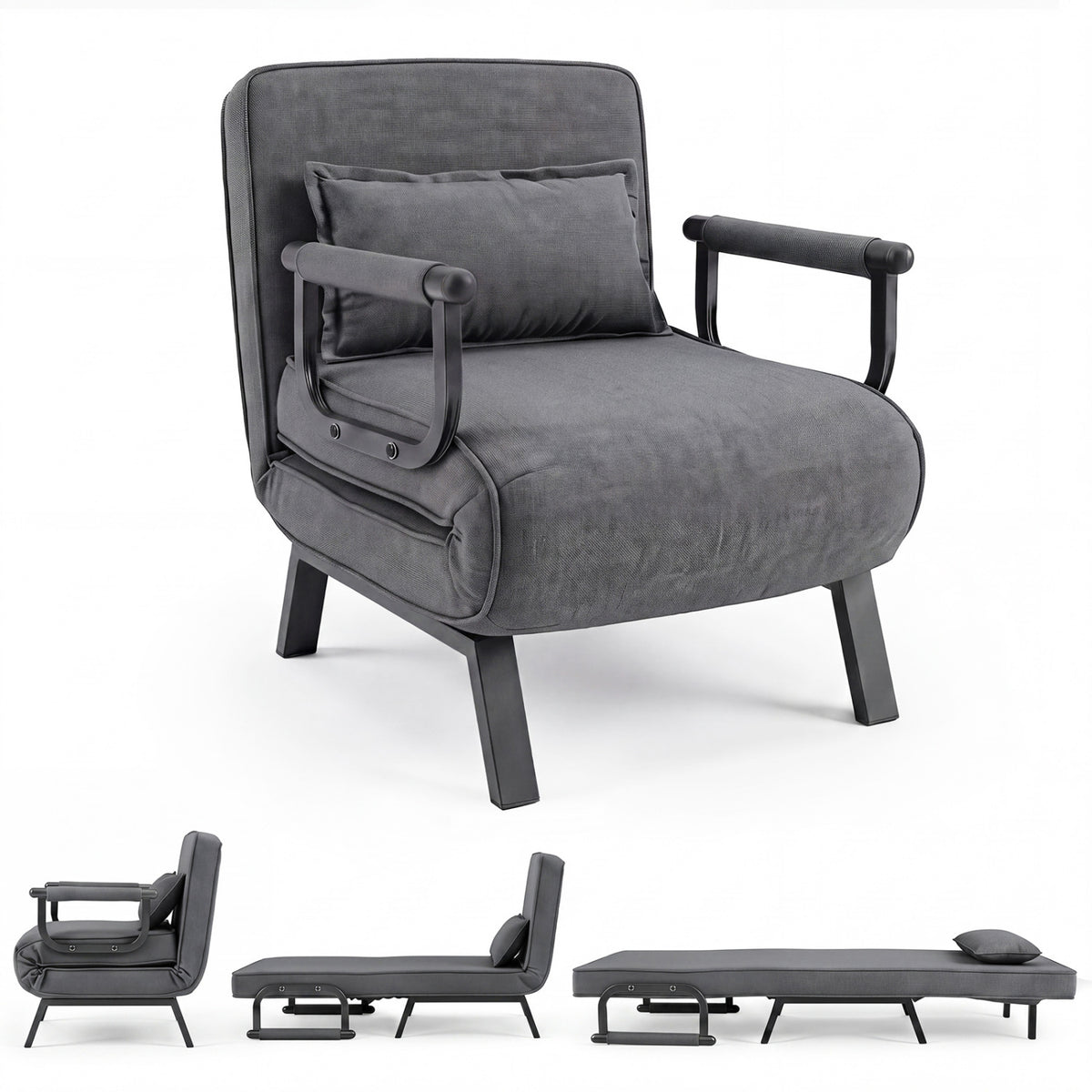 6-Position Convertible Sleeper Chair - Linen Fabric, Gray