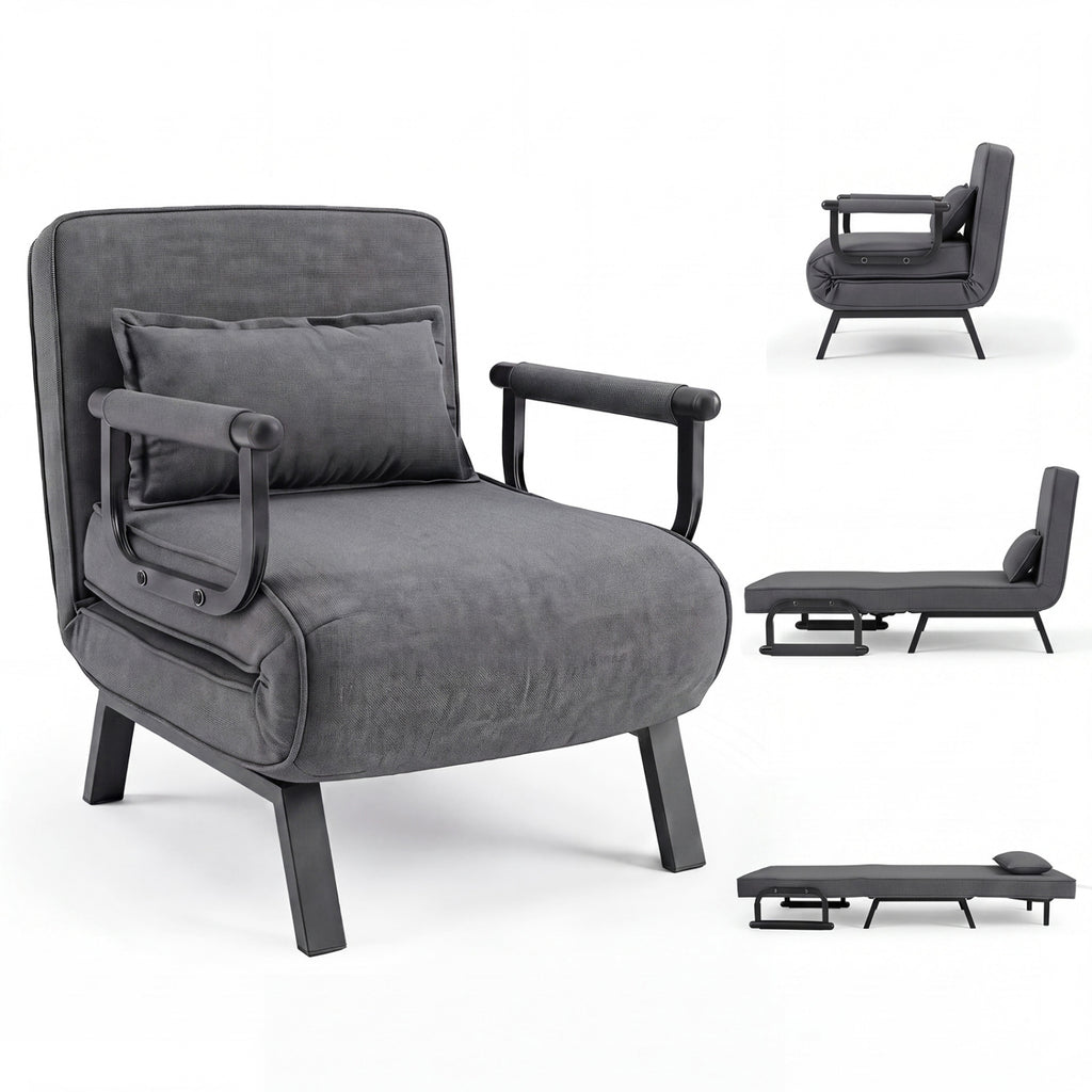 6-Position Sleeper Chair & Chaise Lounge - Gray Linen