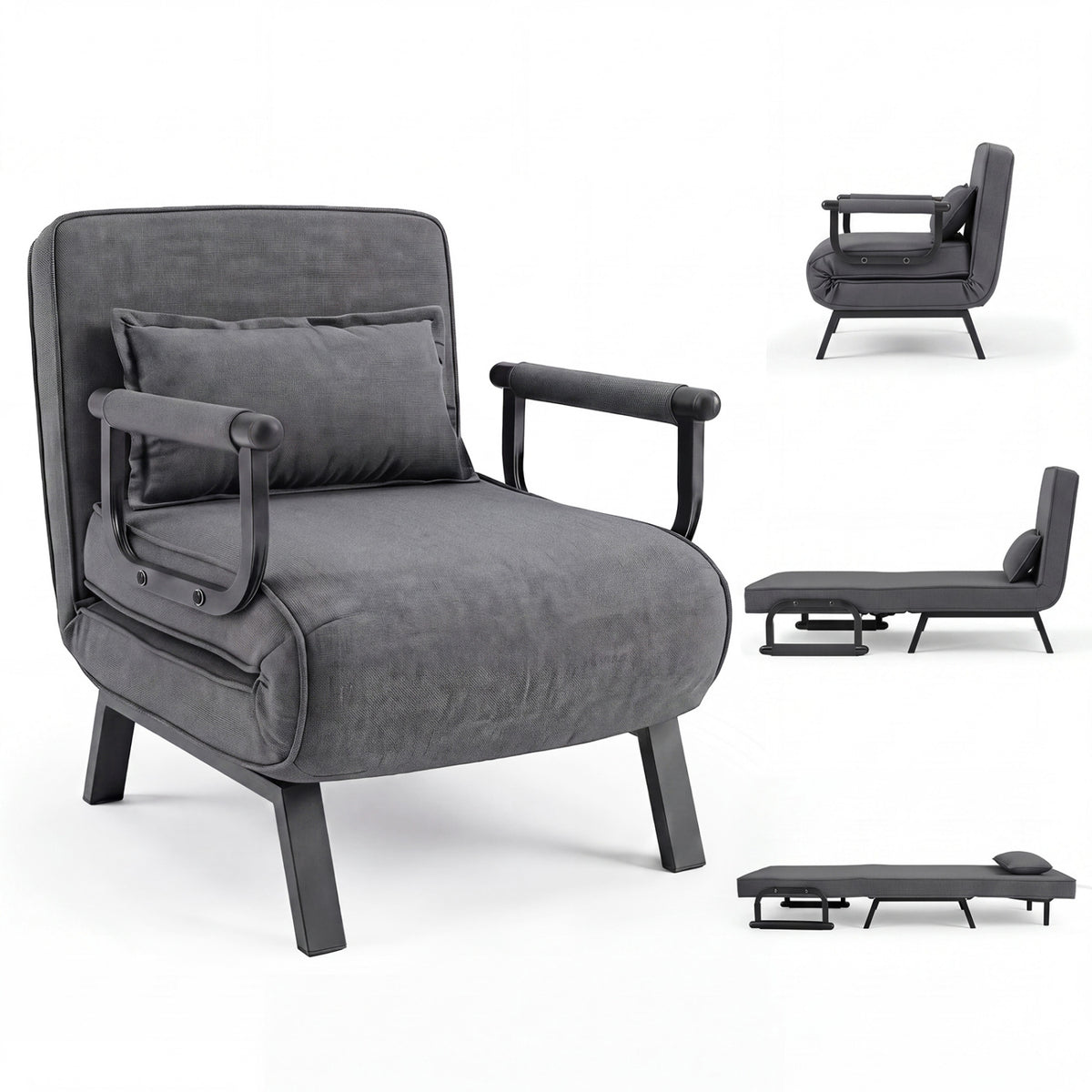 6-Position Sleeper Chair & Chaise Lounge - Gray Linen