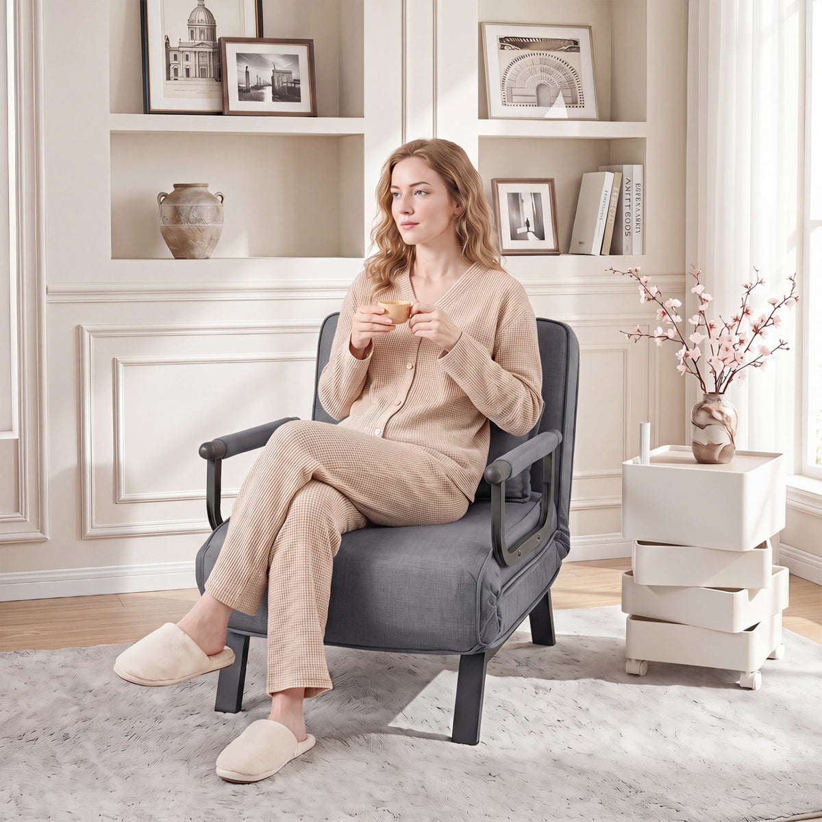 6-Position Convertible Sleeper Chair - Linen Fabric, Gray