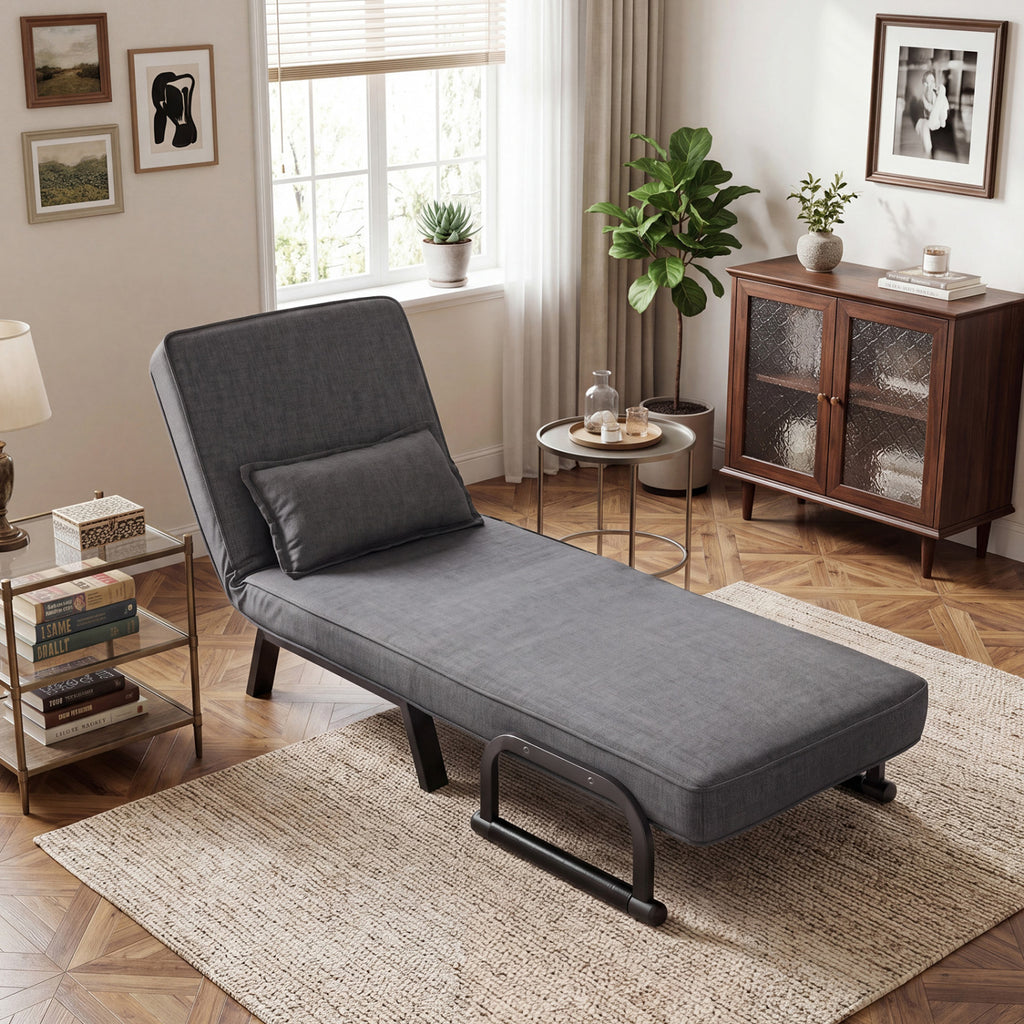 6-Position Convertible Sleeper Chair - Linen Fabric, Gray