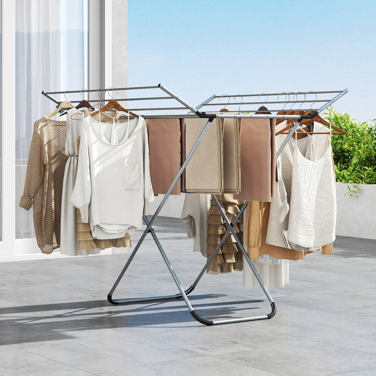 Folding Aluminum Clothes Drying Rack - 2 Side Wings