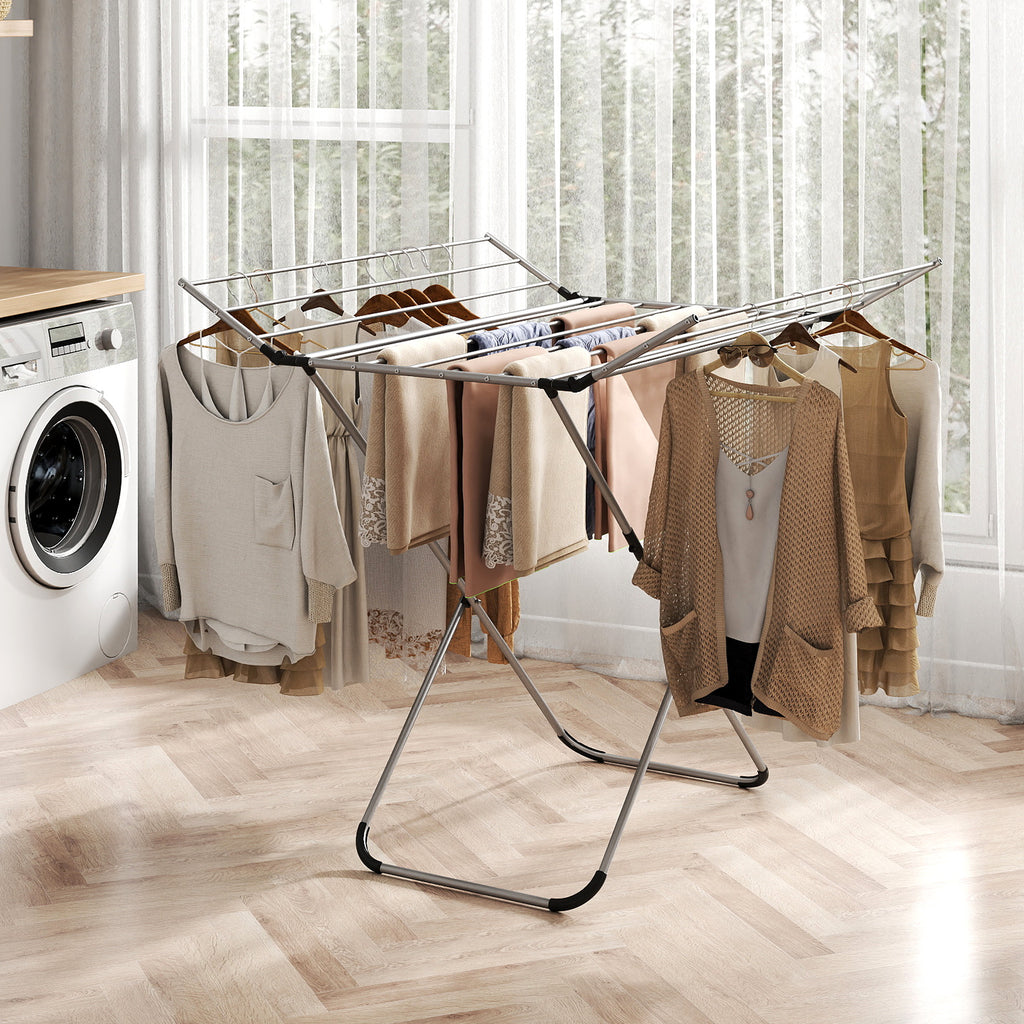 Folding Aluminum Clothes Drying Rack - 2 Side Wings
