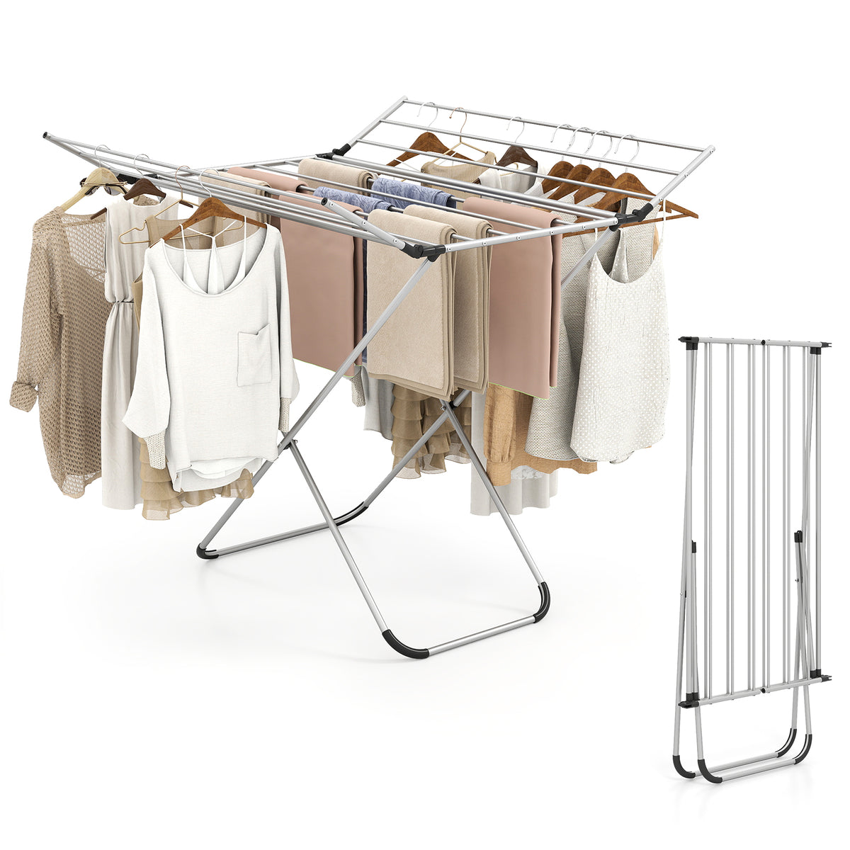 Folding Aluminum Clothes Drying Rack - 2 Side Wings