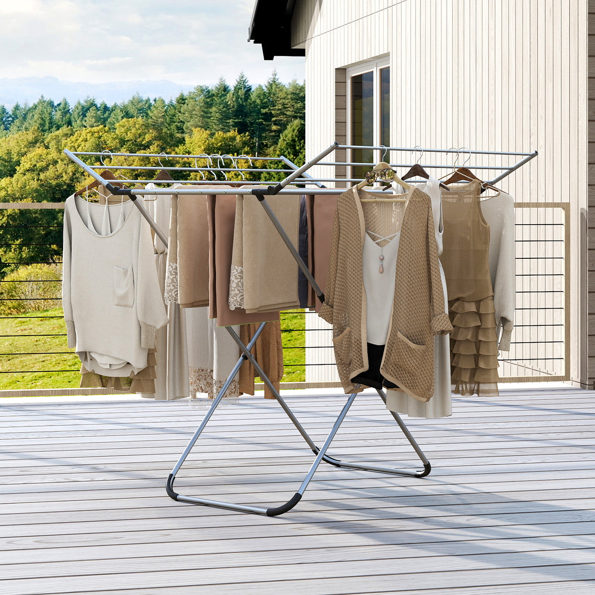 Folding Aluminum Clothes Drying Rack - 2 Side Wings