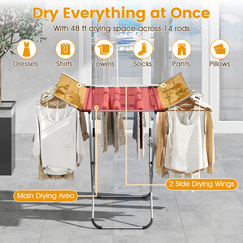 Folding Aluminum Clothes Drying Rack - 2 Side Wings