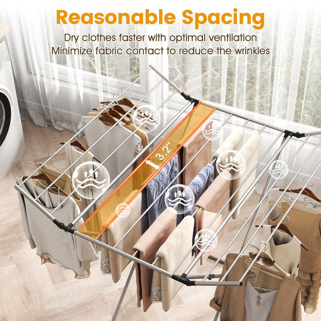 Folding Aluminum Clothes Drying Rack - 2 Side Wings