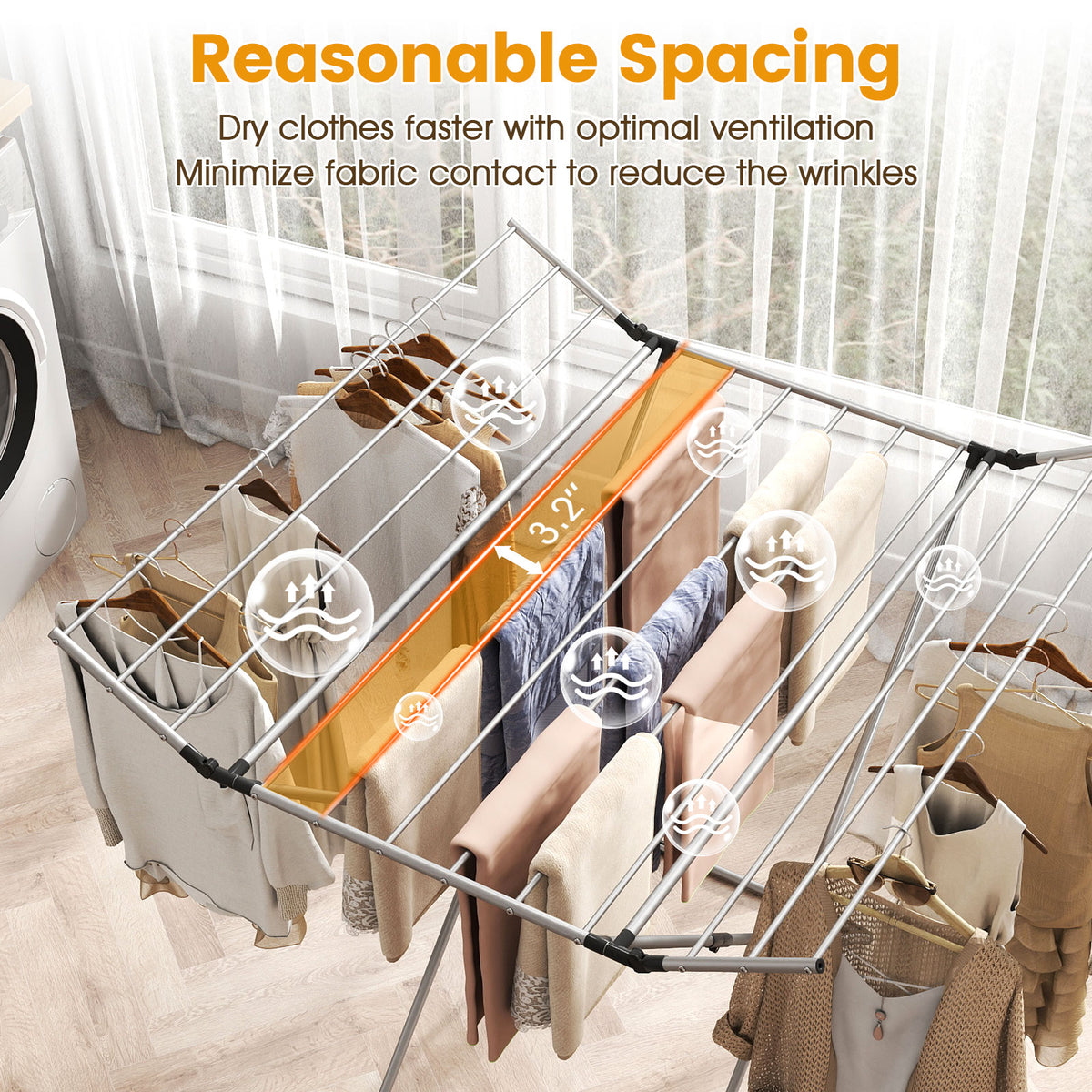 Folding Aluminum Clothes Drying Rack - 2 Side Wings