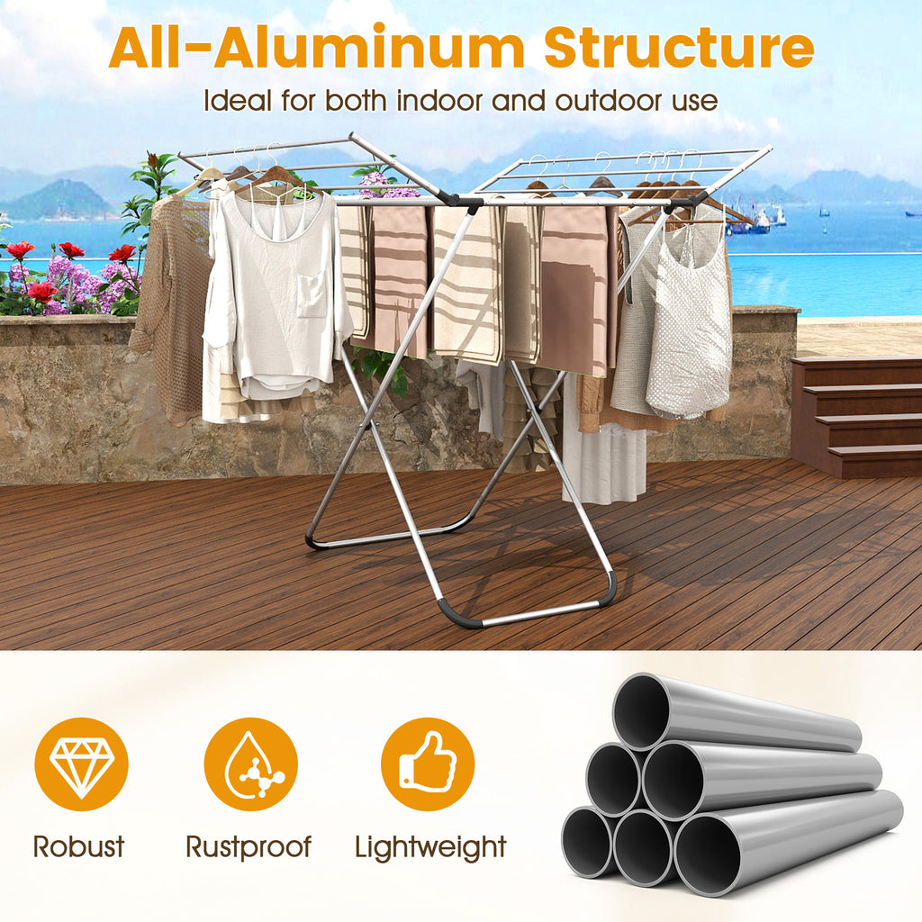 Folding Aluminum Clothes Drying Rack - 2 Side Wings