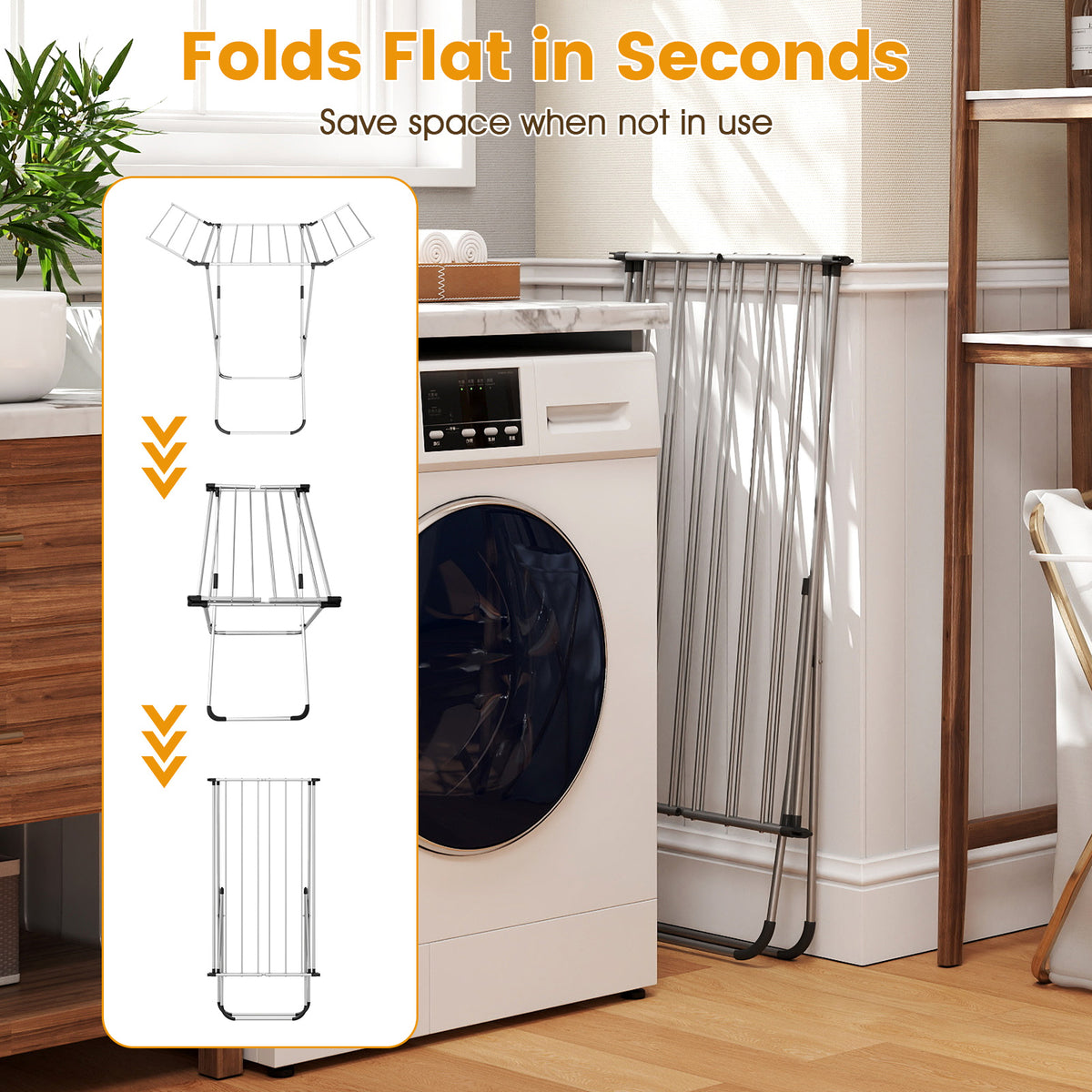 Folding Aluminum Clothes Drying Rack - 2 Side Wings