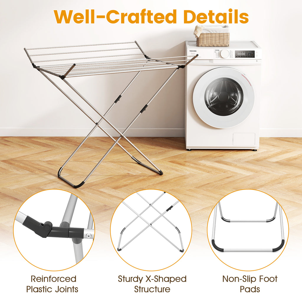 Folding Aluminum Clothes Drying Rack - 2 Side Wings