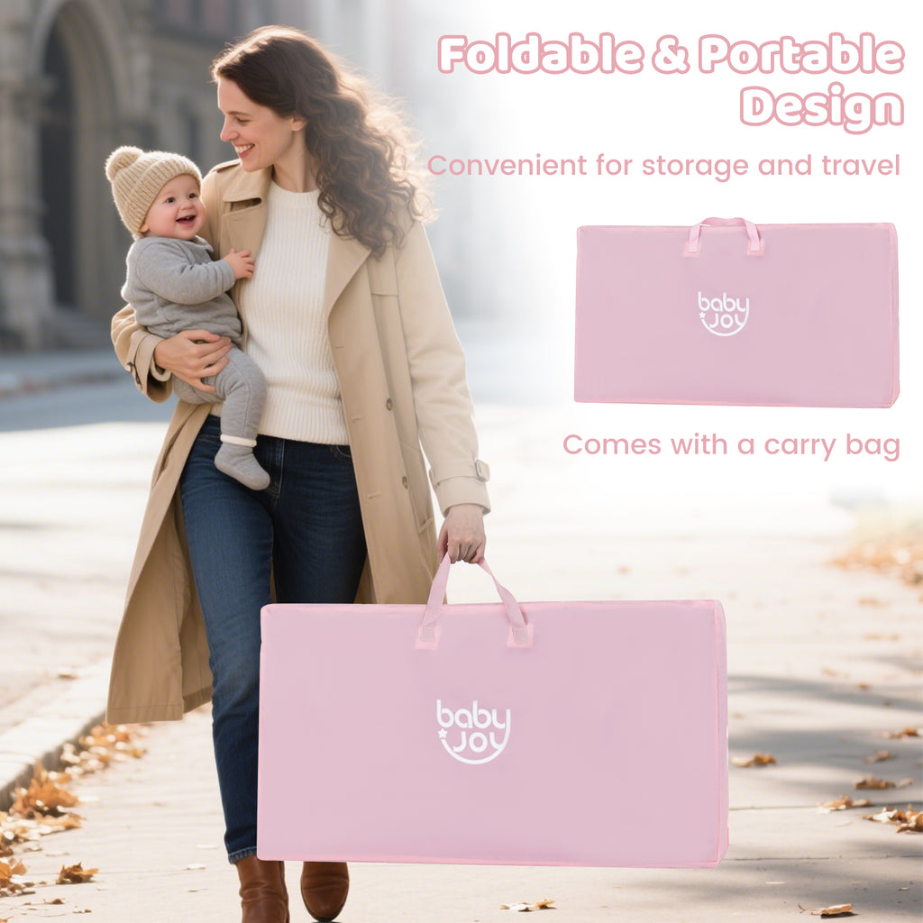 Pink Folding Baby Bassinet Bedside Sleeper with 4 Adjustable Heights - Style B
