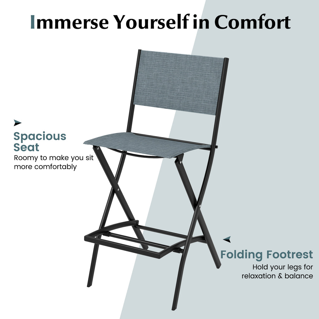 Folding Bar Stools Set of 2 Backrest Humanized Footrest