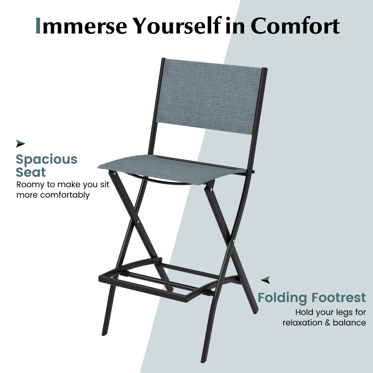 Folding Bar Stools Set of 2 Backrest Humanized Footrest