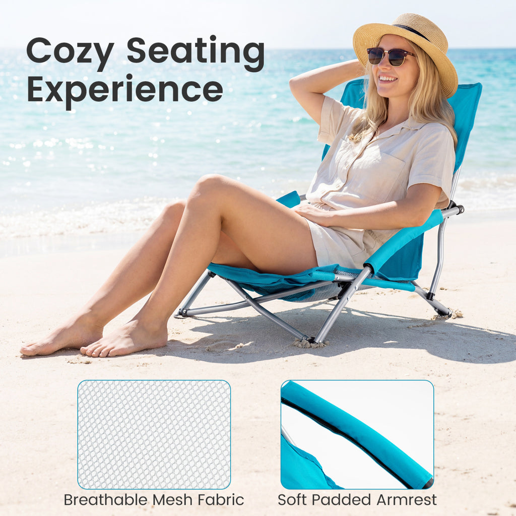 Folding Beach Chairs Set of 2 Portable Lightweight Low Seat with