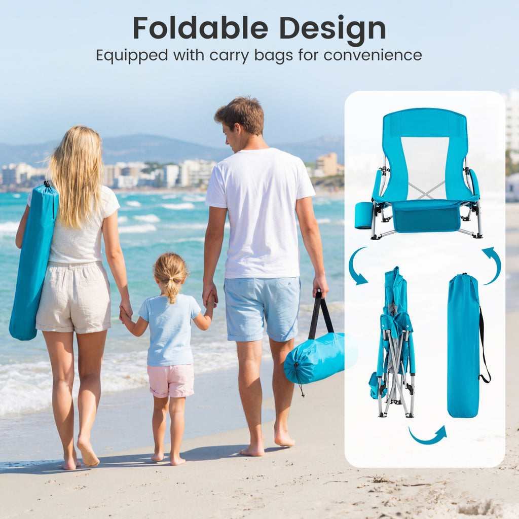 Folding Beach Chairs Set of 2 Portable Lightweight Low Seat with