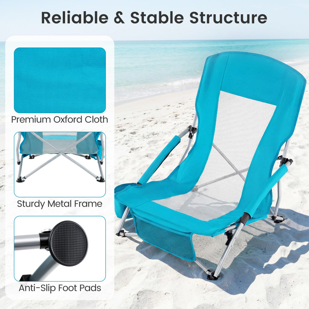 Folding Beach Chairs Set of 2 Portable Lightweight Low Seat with