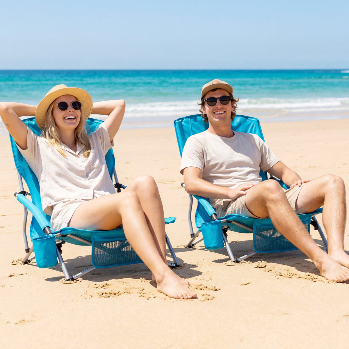 Folding Beach Chairs Set of 2 Portable Lightweight Low Seat with
