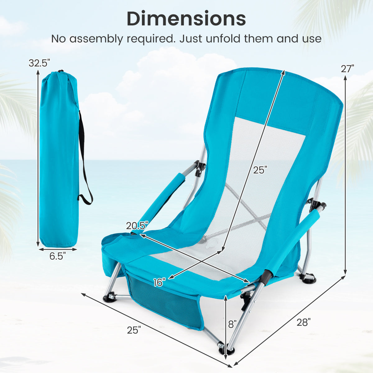 Folding Beach Chairs Set of 2 Portable Lightweight Low Seat with
