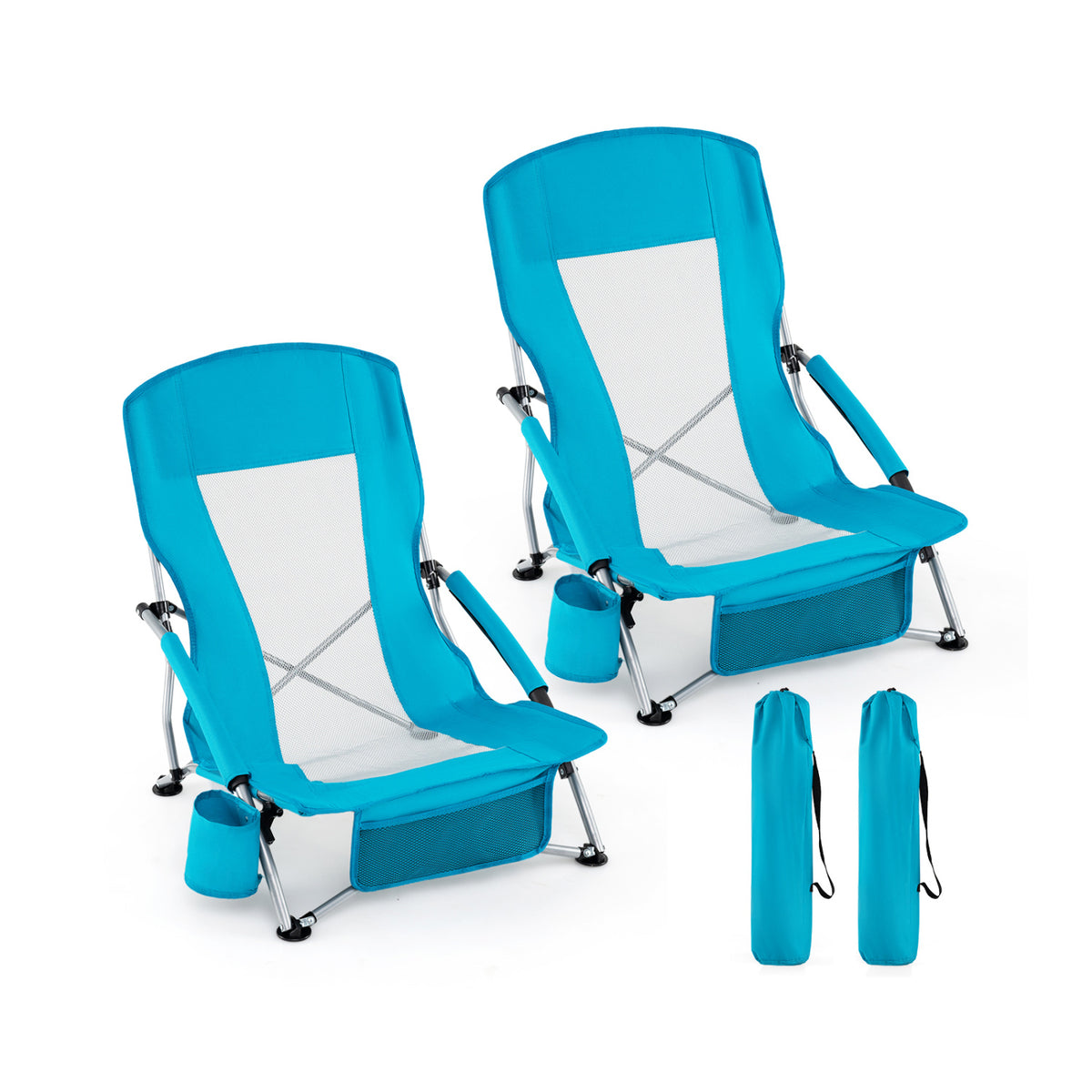 Folding Beach Chairs Set of 2 Portable Lightweight Low Seat with